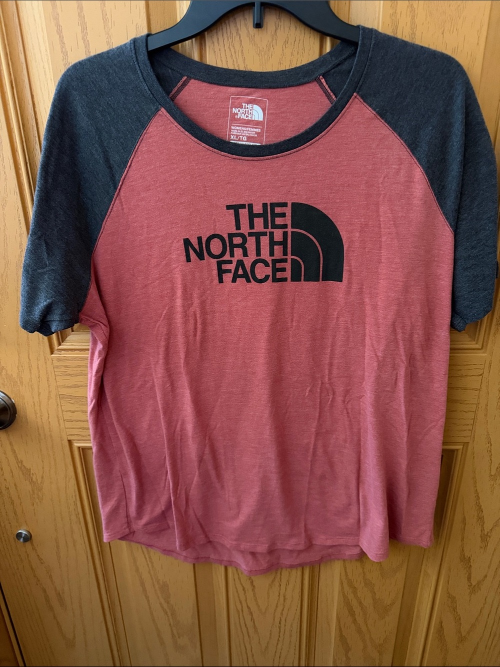 The North Face Two-Tone Raglan Tee in Dusty Rose & Charcoal